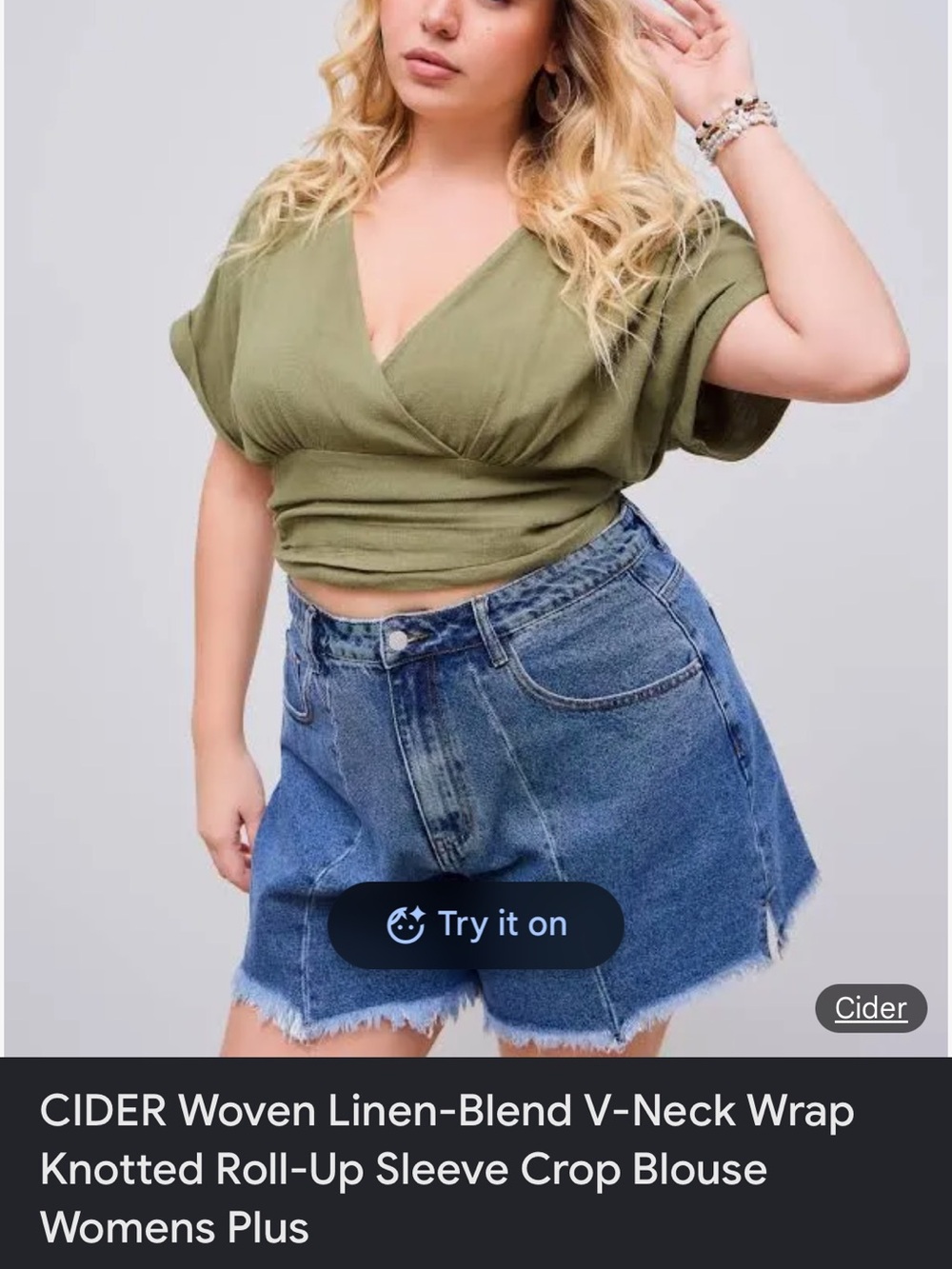 Cider Olive Green Wrap Crop Blouse